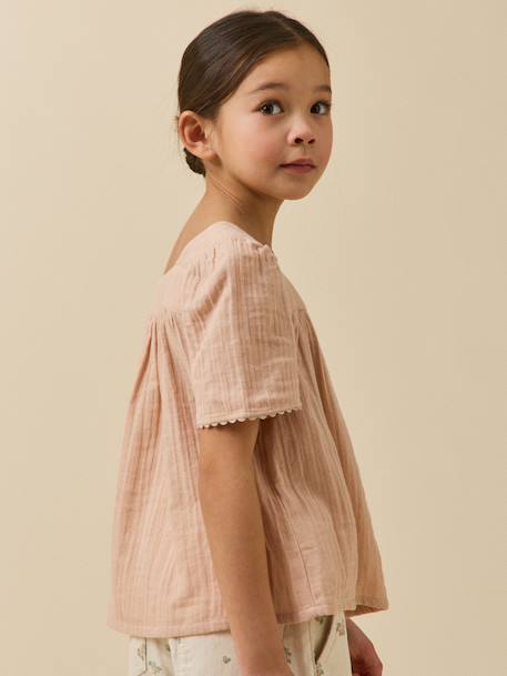 Blouse van biologisch katoen lichtroze - vertbaudet enfant 