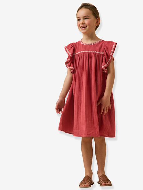 Lange jurk met borduursel grenadine - vertbaudet enfant 