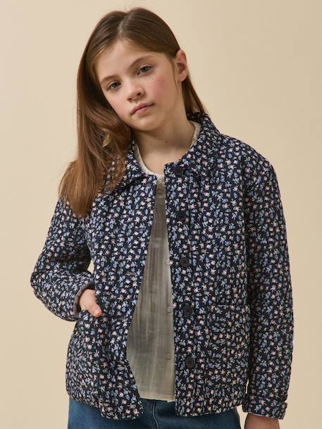 Jas met bloemenprint blauw - vertbaudet enfant 