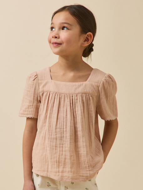 Blouse van biologisch katoen lichtroze - vertbaudet enfant 
