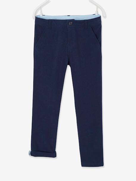 Chinobroek jongens katoen/linnen beige+blauw+donker marineblauw+lichtbeige+saliegroen - vertbaudet enfant 
