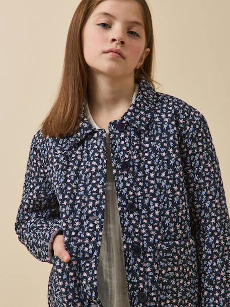 Jas met bloemenprint blauw - vertbaudet enfant 