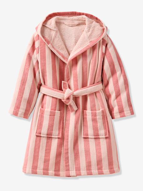 Personaliseerbare badjas voor kinderen met konijntjes, met gerecycled katoen roze, gestreept - vertbaudet enfant 
