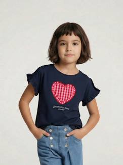 -T-shirt voor meisjes met romantisch motief, korte mouwen met ruches