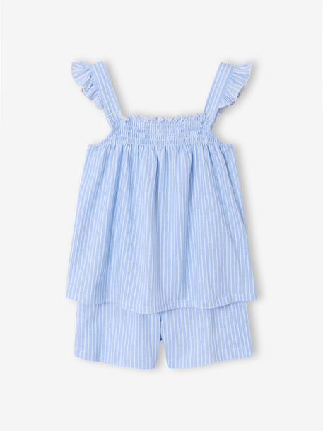 Katoenen pyjamashort met bretels meisjes hemelsblauw - vertbaudet enfant 