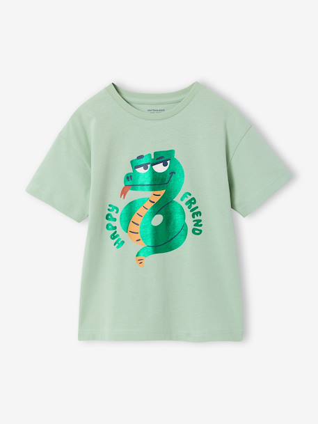 Jongensshirt Space glanzend motief amandelgroen+nachtblauw - vertbaudet enfant 