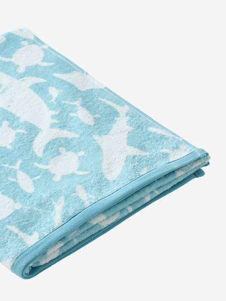 Personaliseerbare bad-/strandhanddoek, met gerecycled katoen blauw, bedrukt+blauw, gestreept+mintgroen+zachtpaars - vertbaudet enfant 