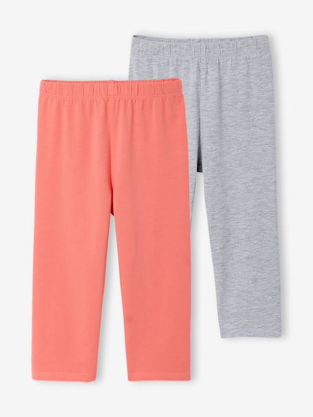 Set van 2 leggings meisje tot halverwege de kuit gemêleerd grijs+smaragdgroen+zachtpaars - vertbaudet enfant 