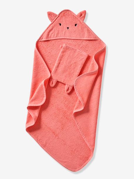 Badcape + washandje van biologisch katoen amandel+antraciet+karamel+oceaanblauw+rozen+Wit - vertbaudet enfant 