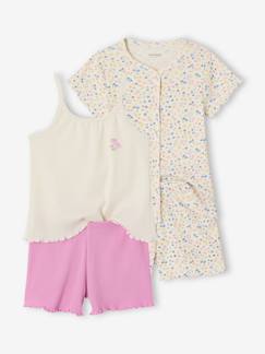 -Set van 2 pyjamashorts met rib en bloemen