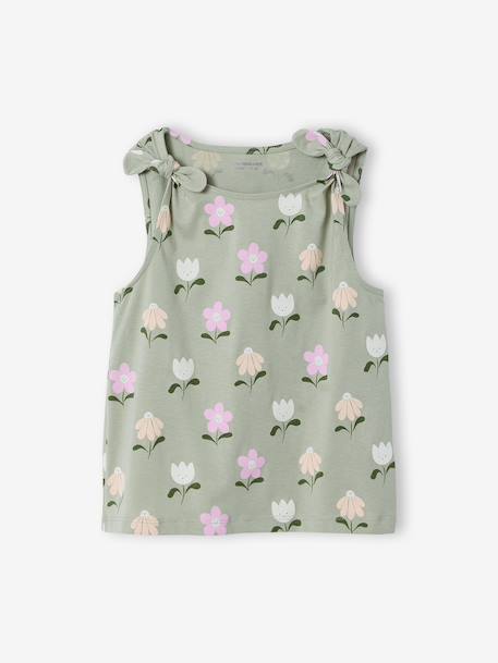 T-shirt zonder mouwen ecru+saliegroen - vertbaudet enfant 