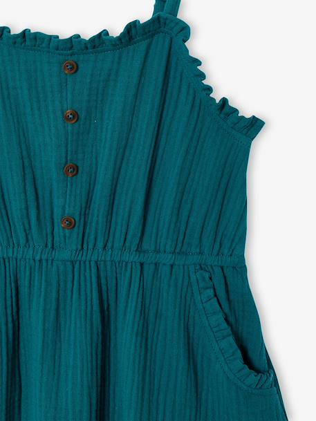 Jurkje met schouderbandjes van katoenen gaas voor meisjes beige+koraal+smaragdgroen - vertbaudet enfant 