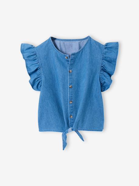 Denim blouse met volantmouwen lichtblauw - vertbaudet enfant 