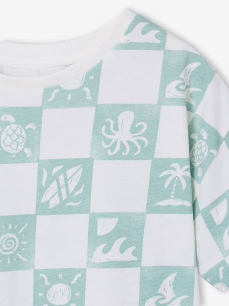 T-shirt met korte mouwen blauwgroen+wit - vertbaudet enfant 
