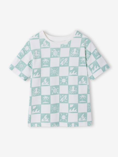 T-shirt met korte mouwen blauwgroen+wit - vertbaudet enfant 