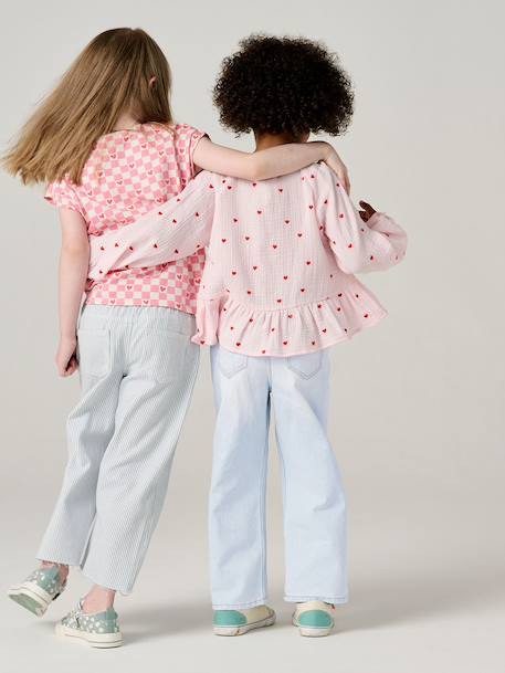 Wijde meisjesjeans blauw+denimgrijs+gebleekt denim+middenblauw+ongewassen denim+stone+zwart denim - vertbaudet enfant 