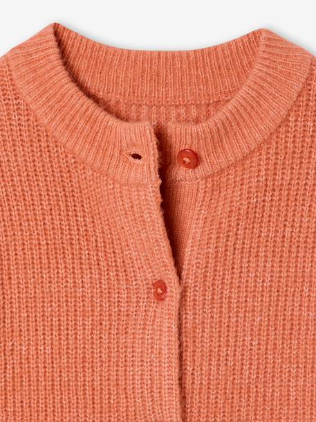Vestje voor meisjes van fijn, schuimig breisel gemêleerd grijs+koraal+pioenroos - vertbaudet enfant 