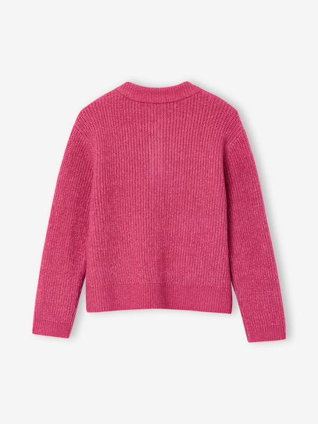 Vestje voor meisjes van fijn, schuimig breisel gemêleerd grijs+koraal+pioenroos - vertbaudet enfant 