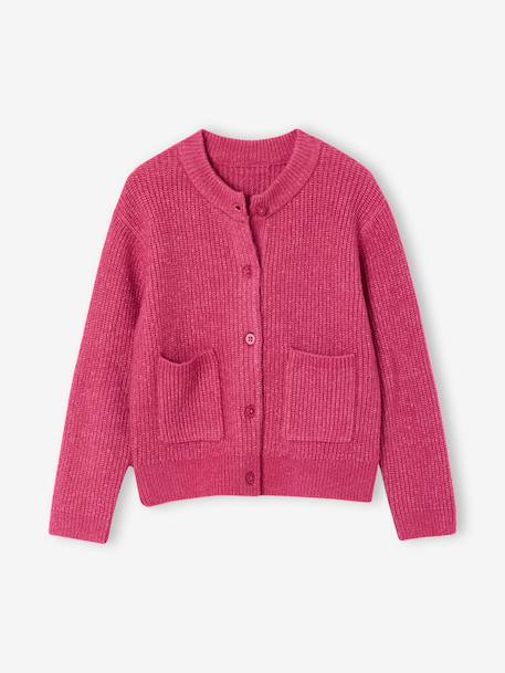 Vestje voor meisjes van fijn, schuimig breisel gemêleerd grijs+koraal+pioenroos - vertbaudet enfant 
