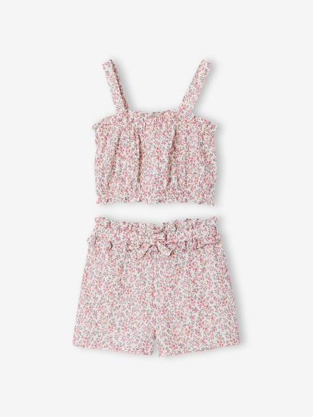 Meisjesset short met bloemenprint wit, bedrukt - vertbaudet enfant 