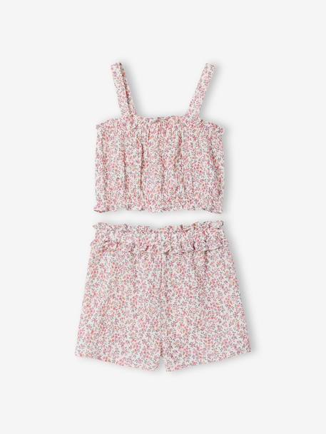 Meisjesset short met bloemenprint wit, bedrukt - vertbaudet enfant 