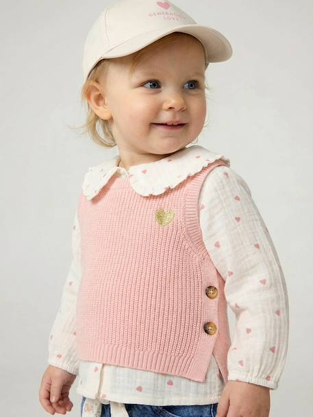 Mouwloze trui baby ecru+marineblauw+roze (poederkleur) - vertbaudet enfant 