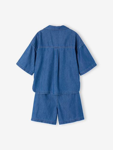Meisjesset short top in lichte denim middenblauw - vertbaudet enfant 
