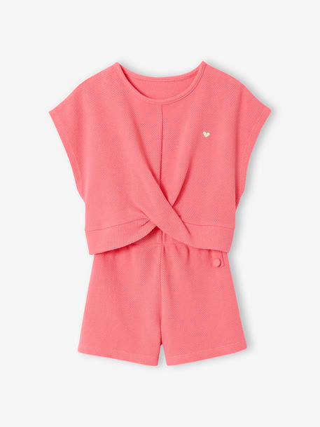 Set voor meisjes, t-shirt en short van fantasie breisel ecru+rozen - vertbaudet enfant 
