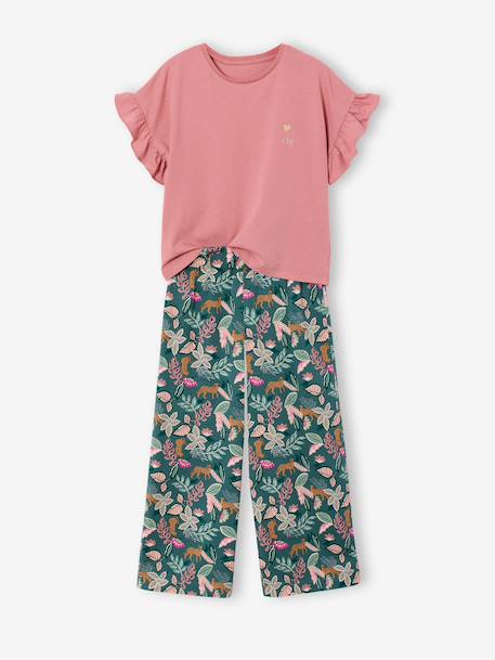 Meisjesset T-shirt en wijde broek ecru+rouge - vertbaudet enfant 