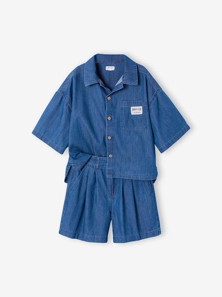 Meisjesset short top in lichte denim middenblauw - vertbaudet enfant 