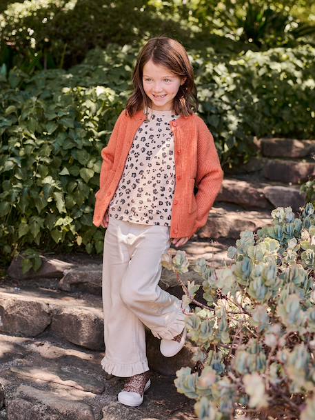 Bedrukt meisjesshirt met korte mouwen antraciet+beige+lichtgeel+zandbeige - vertbaudet enfant 