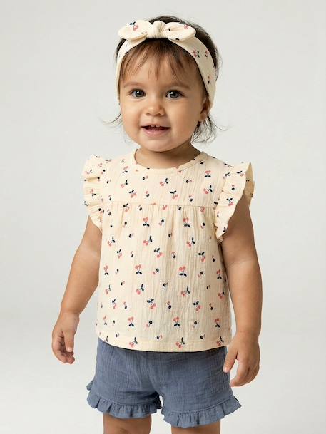 Babyset voor meisjes T-shirt short heupband leiblauw - vertbaudet enfant 