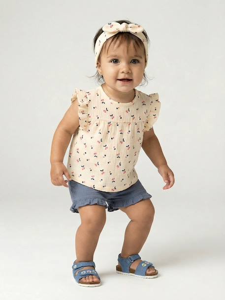 Babyset voor meisjes T-shirt short heupband leiblauw - vertbaudet enfant 