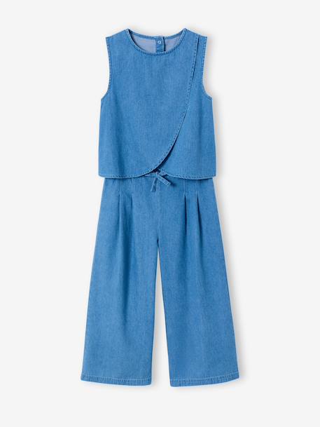 Set met korte broek en top van licht denim middenblauw - vertbaudet enfant 