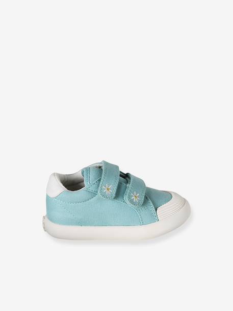 Stoffen tennisschoenen met klittenband voor babymeisjes groen madeliefjesprint+ijsblauw+paars, bedrukt+roze, bedrukt+veel roze+WIT - vertbaudet enfant 