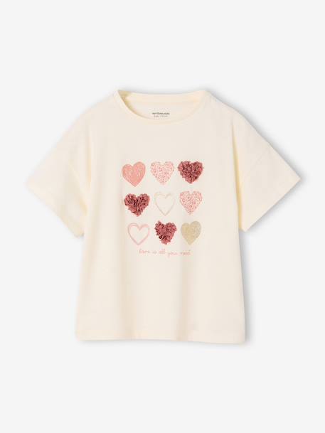 T-shirt met korte mouwen met hartjes ecru - vertbaudet enfant 