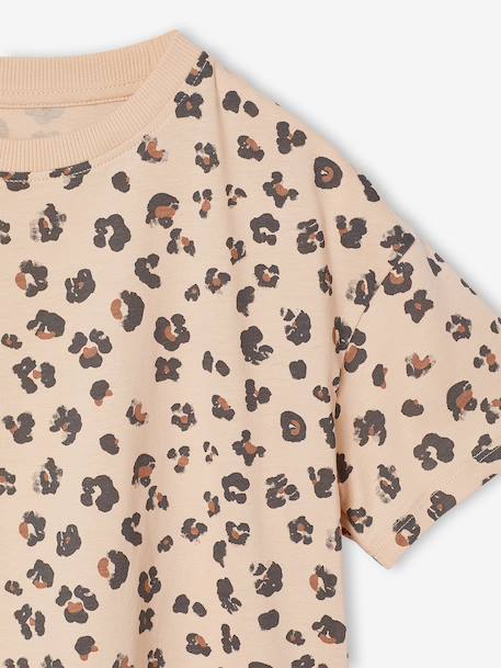 Bedrukt meisjesshirt met korte mouwen antraciet+beige+lichtgeel+zandbeige - vertbaudet enfant 