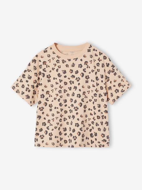 Bedrukt meisjesshirt met korte mouwen antraciet+beige+lichtgeel+zandbeige - vertbaudet enfant 