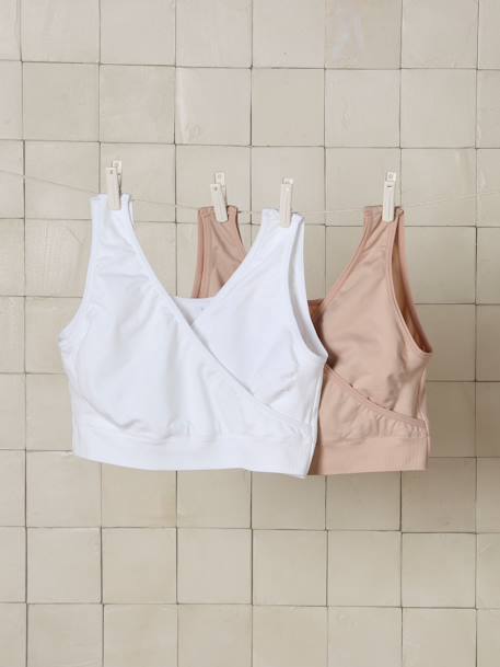 Set met 2 naadloze microvezel voedingsbeha's beige+inkt+Set antraciet/zwart - vertbaudet enfant 