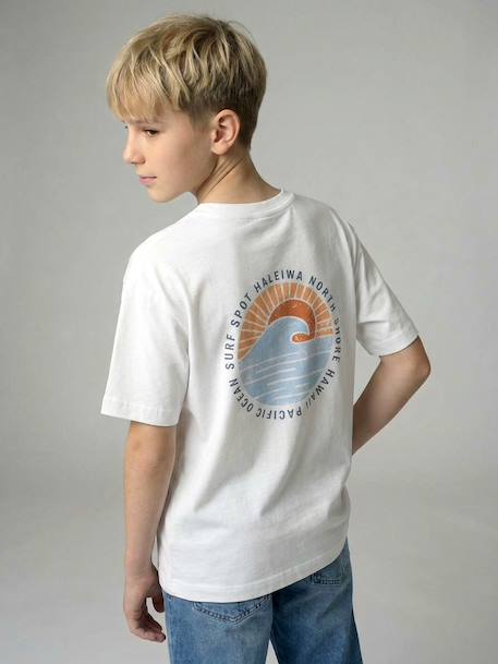 T-shirt met motief voor/achter, gewassen effect JONEN blauwgroen+ecru - vertbaudet enfant 