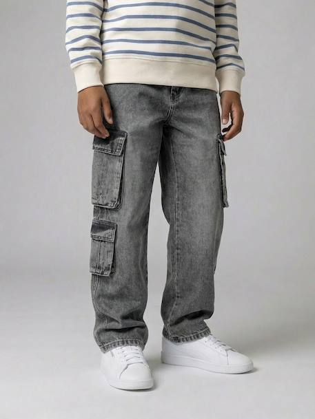 Denim loose battle jongensbroek denimgrijs+gebleekt denim - vertbaudet enfant 