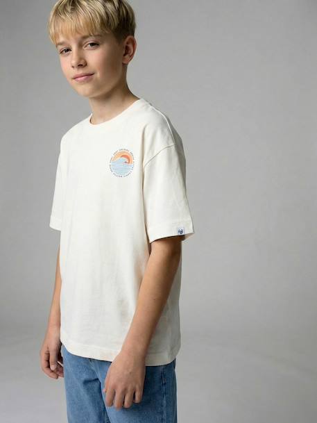 T-shirt met motief voor/achter, gewassen effect JONEN blauwgroen+ecru - vertbaudet enfant 