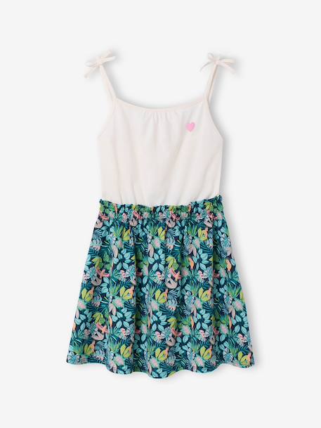 Meisjesjurk met fijne bretels marineblauw+oudroze - vertbaudet enfant 