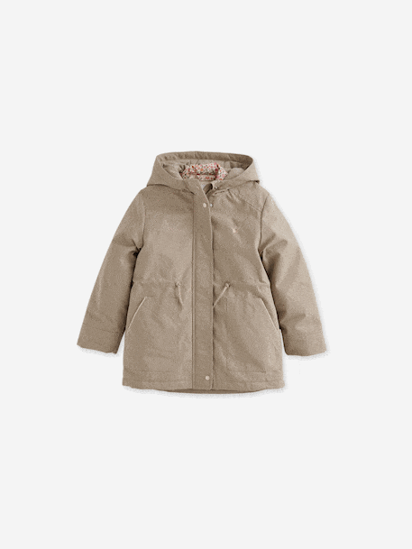 3-in-1 parka voor meisjes, parka en windjack met bloemenprint kaki - vertbaudet enfant 
