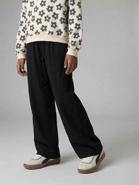 Wijde broek voor meisjes van tricot antraciet - vertbaudet enfant 