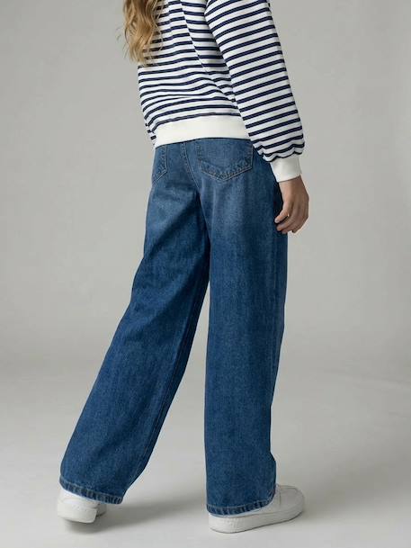 Wijde broek denim voor meisjes denimgrijs+lichtblauw+middenblauw - vertbaudet enfant 