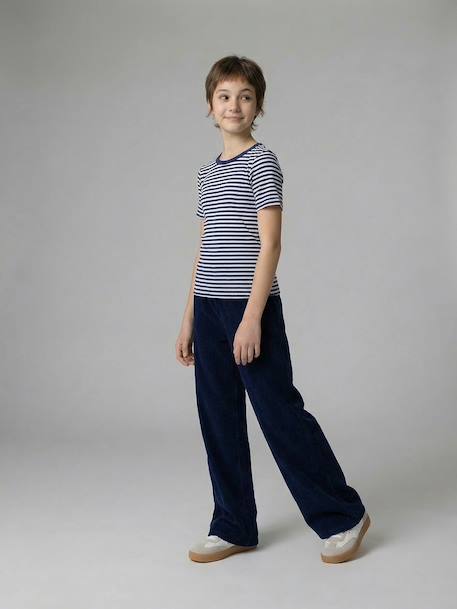Wijde broek fluweel / velours marineblauw - vertbaudet enfant 