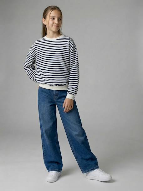 Wijde broek denim voor meisjes denimgrijs+lichtblauw+middenblauw - vertbaudet enfant 