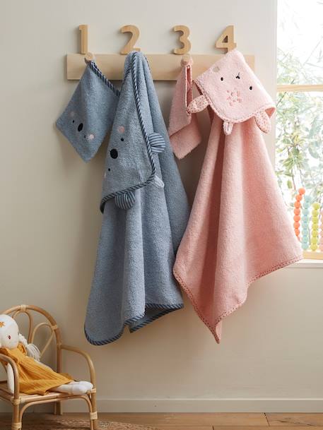 Babybadcape met capuchon en geborduurde dieren blauw+roze+WIT - vertbaudet enfant 