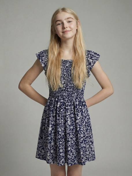 Gedrukte smockjurk marineblauw - vertbaudet enfant 